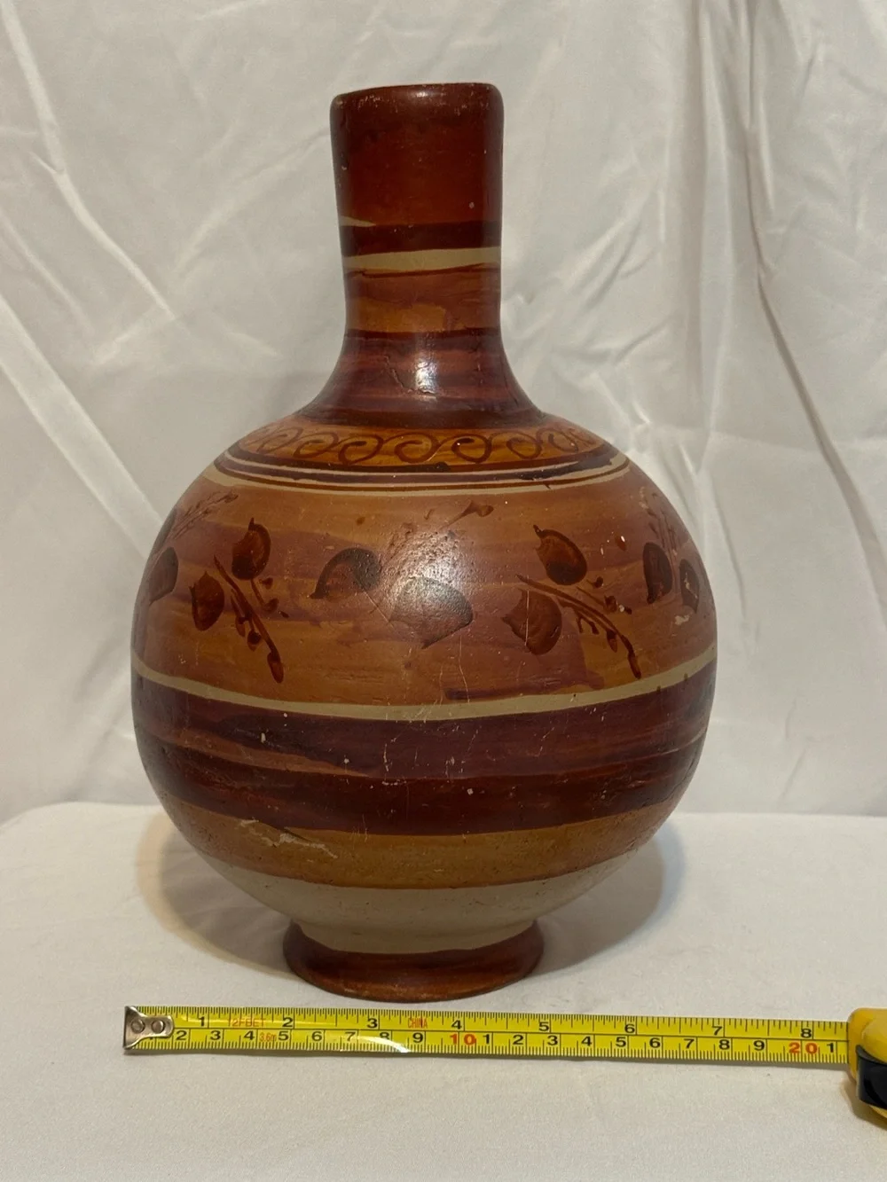 Tonala Pottery Water Jug/Hand-Painted Brown Decorative Ceramic Vase